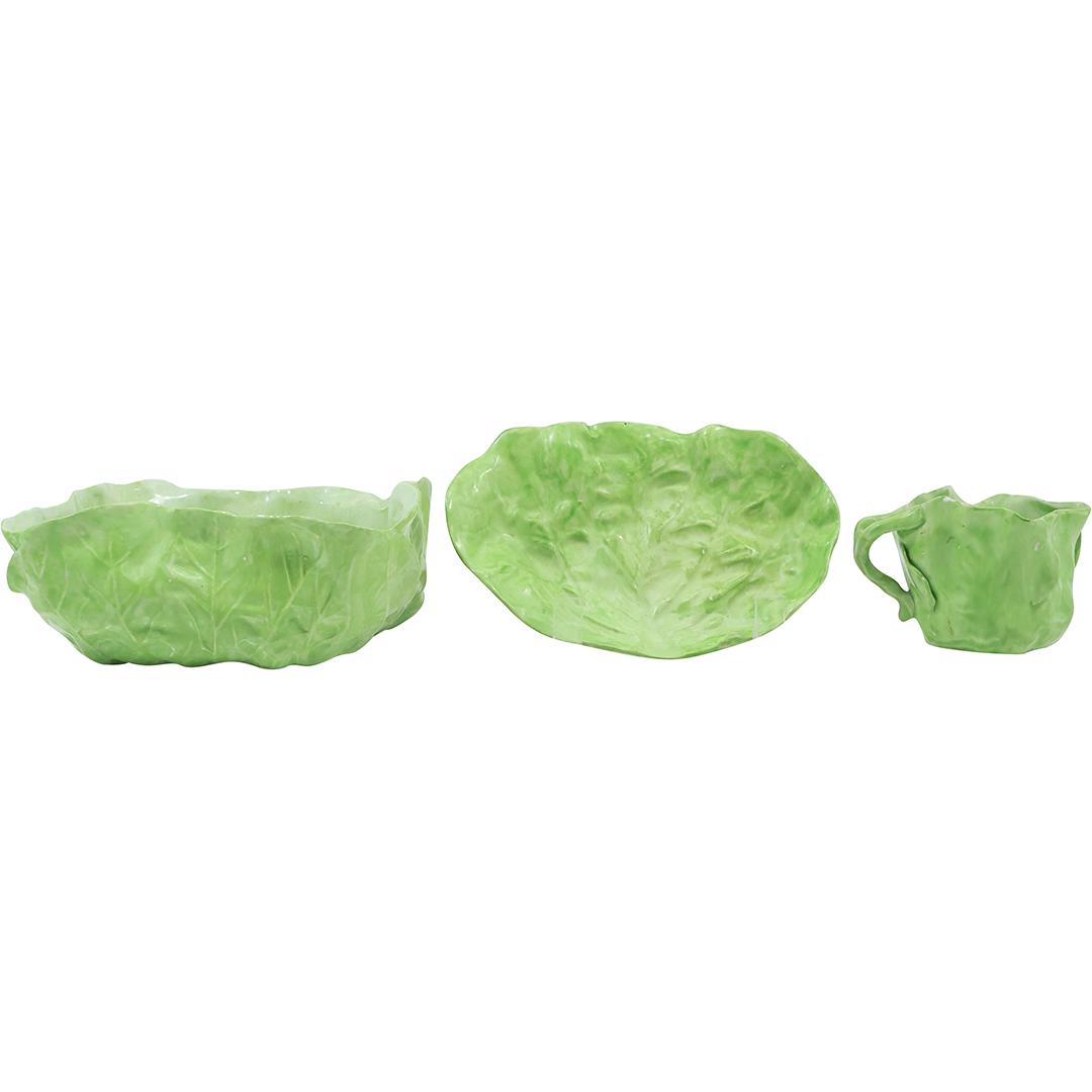 [3] Assorted Porcelain Green Cabbage Leaf Bowl, Dish and Creamer (1 of 20)