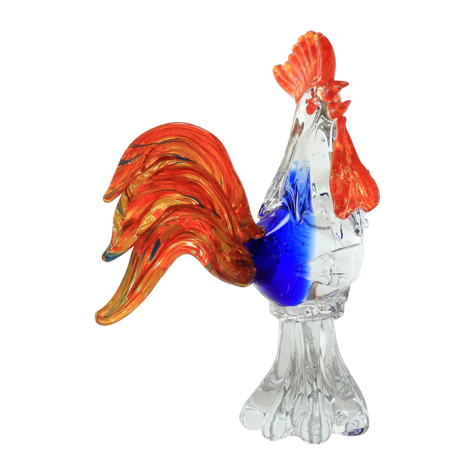 Murano Art Glass ROOSTER Red, Blue and Clear Figure Sculpture 11.5 inches height (1 of 20)