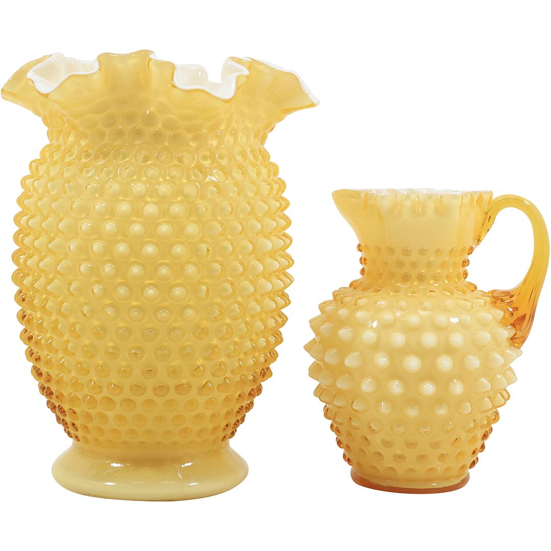[2] Fenton Yellow Hobnail Cased Glass Vase and Fenton Yellow Hobnail Cased Glass Pitcher (1 of 19)