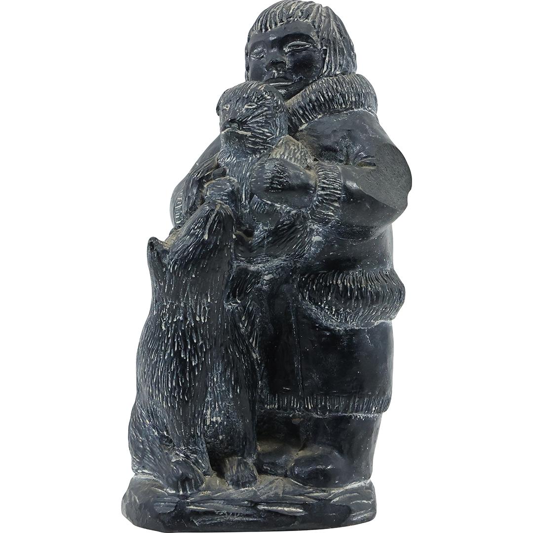 Carved Stone Composition Alaskan Man with Bears 7.75 inches height (1 of 15)