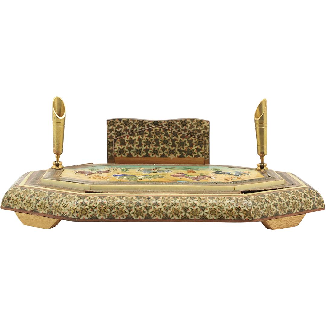 Unique Persian Mid Eastern Double Pen Holder Desk Stand with Figures on Horses (1 of 19)
