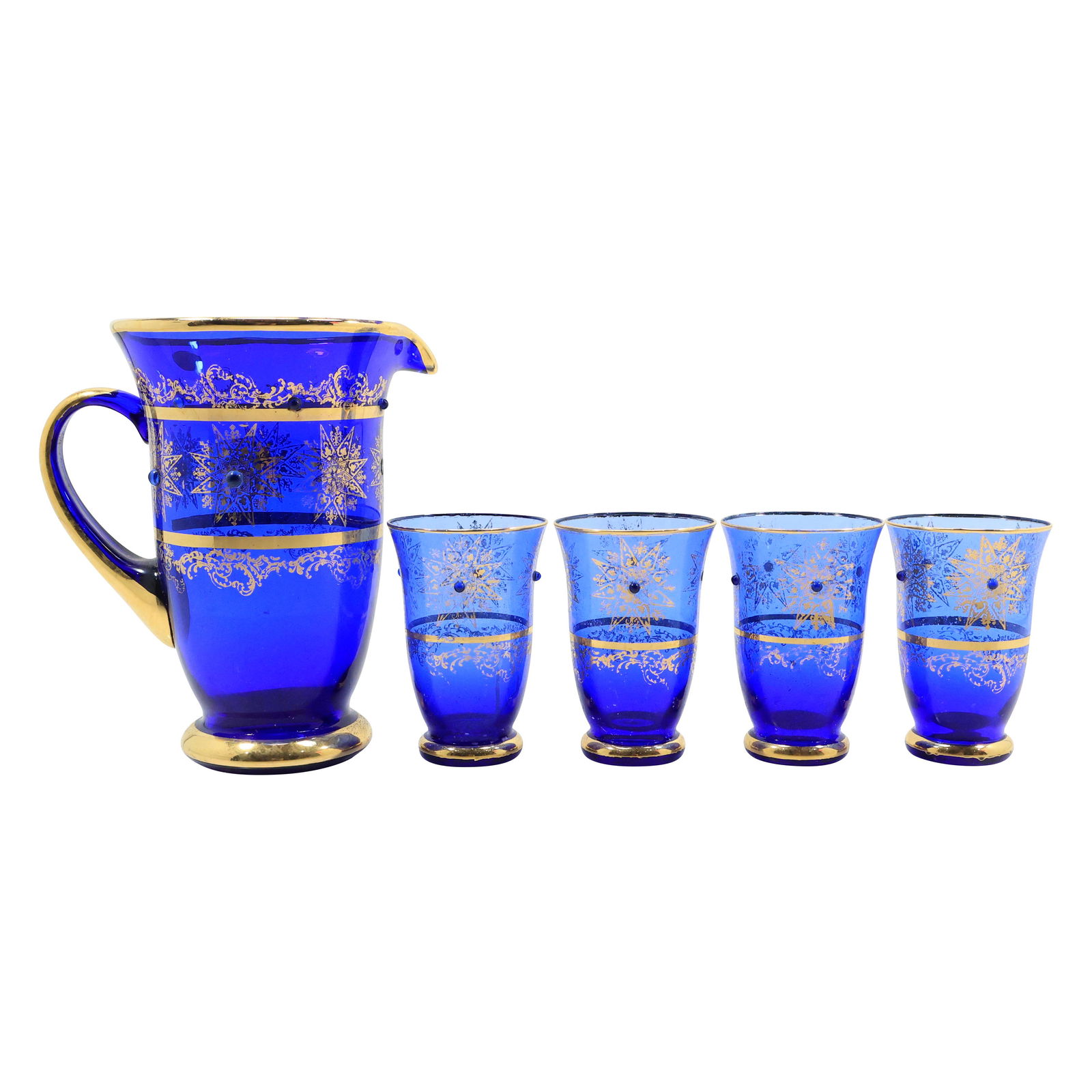 Cobalt Blue Glass Pitcher with Gold Decoration and 4 Matching Cobalt Blue Glasses (1 of 18)