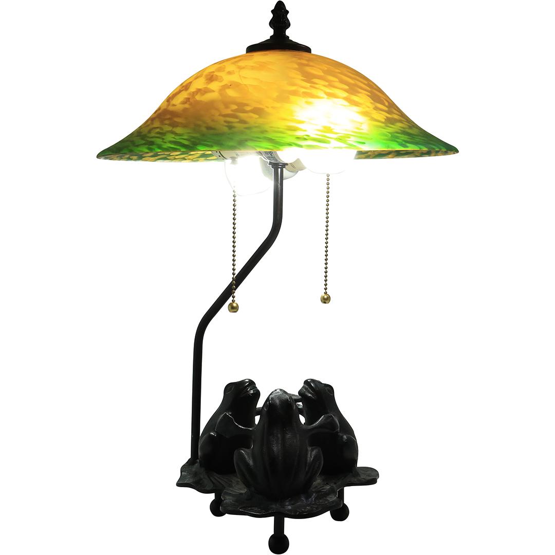 Unique Bronze Gathering of Frogs on Lily Pad Table Lamp French Art Glass Shade 19.5 inches height (1 of 20)