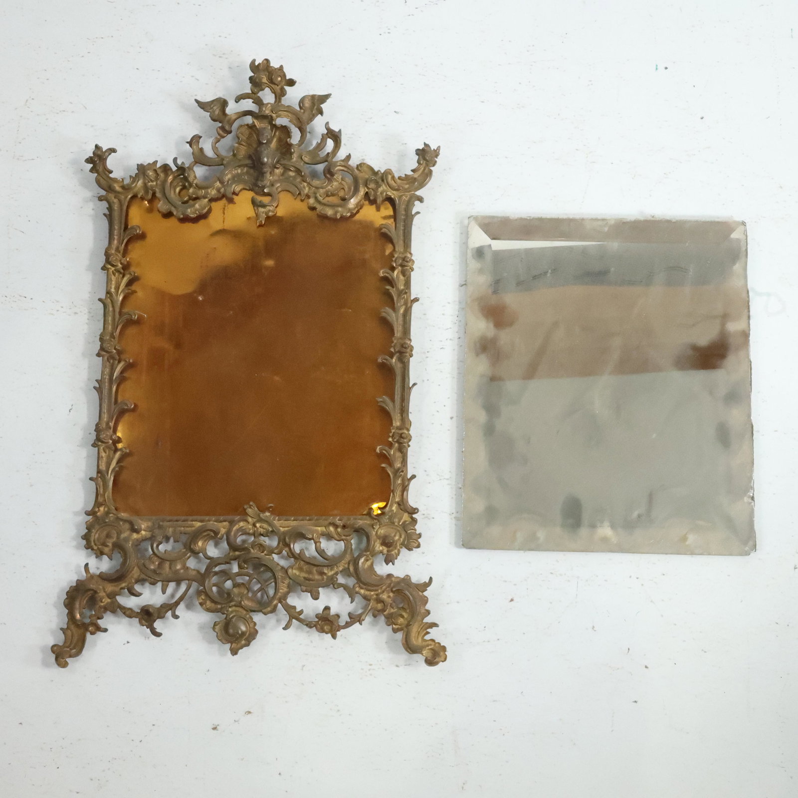 Large Victorian Cast Iron Rococo Wall Hanging Frame with Beveled Mirror (1 of 14)