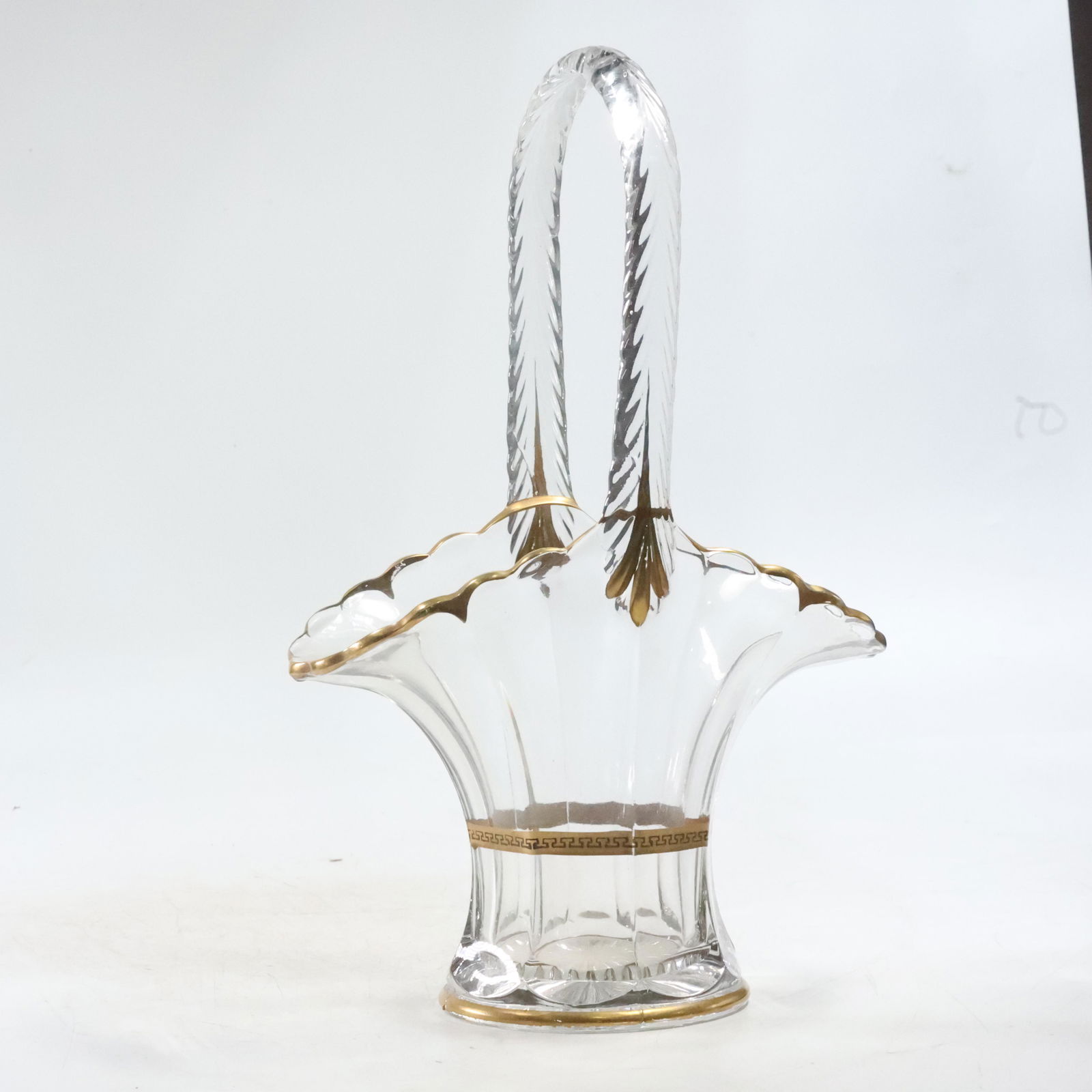 Elegant Victorian Crystal Glass Basket with Handle, Gold Accent Trim 12 inches height (1 of 13)
