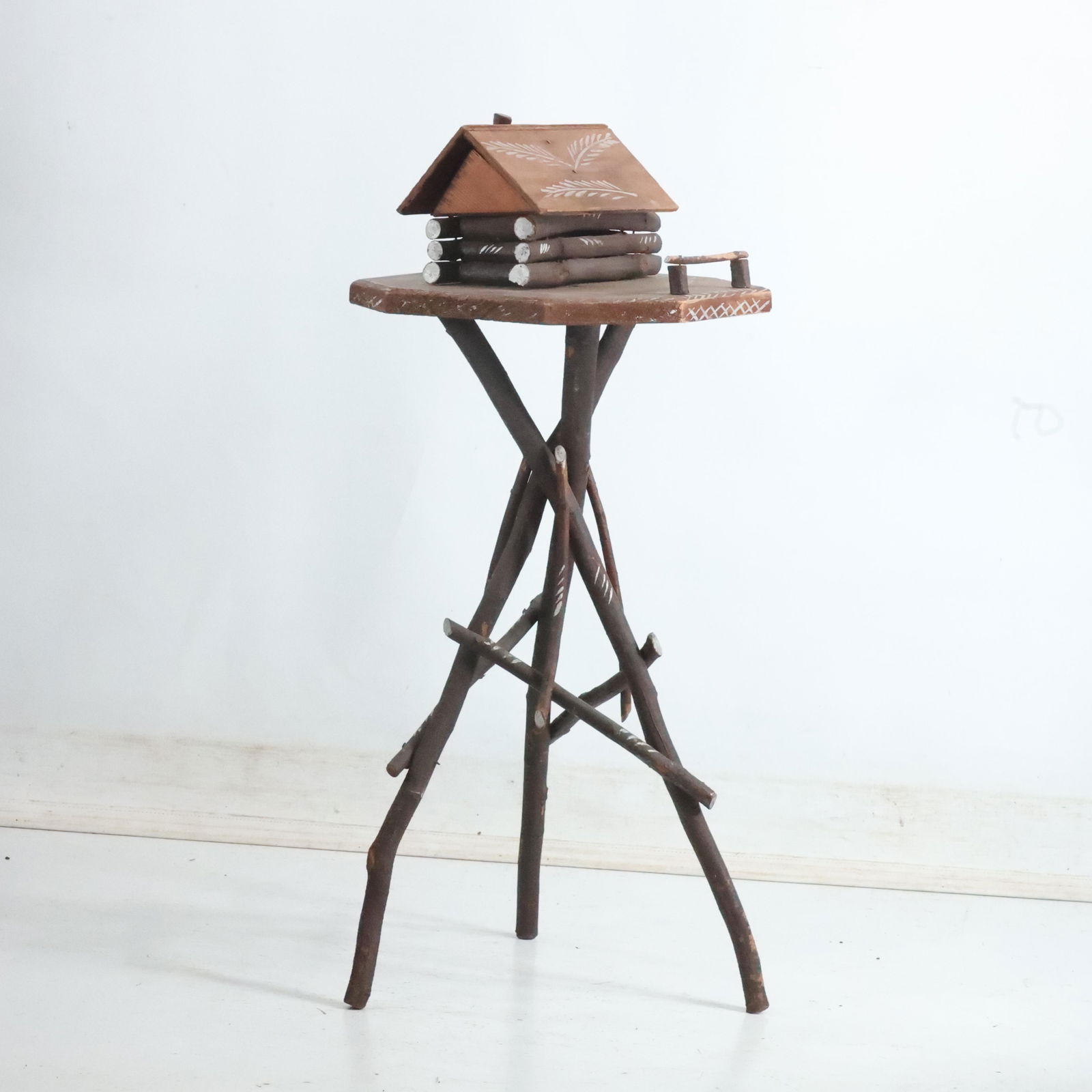 Folk Art Adirondack Twig Smokestand with Cabin Top, Removable Roof 27 inches height (1 of 8)