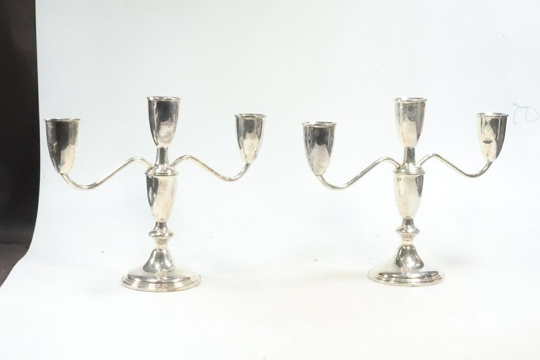 Matched Pair Empire STERLING SILVER Weighted Triple Candelabrums 8 in. height, 10.5 in. length (1 of 14)