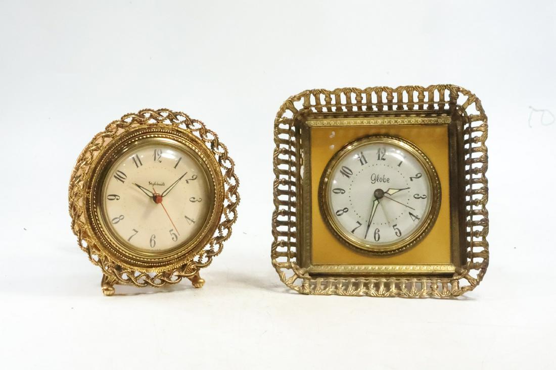 [2] Vintage "Globe" Dresser Clock & "Stylebuilt" Dresser Clock, Both Cast Metal Gold Tone (1 of 16)