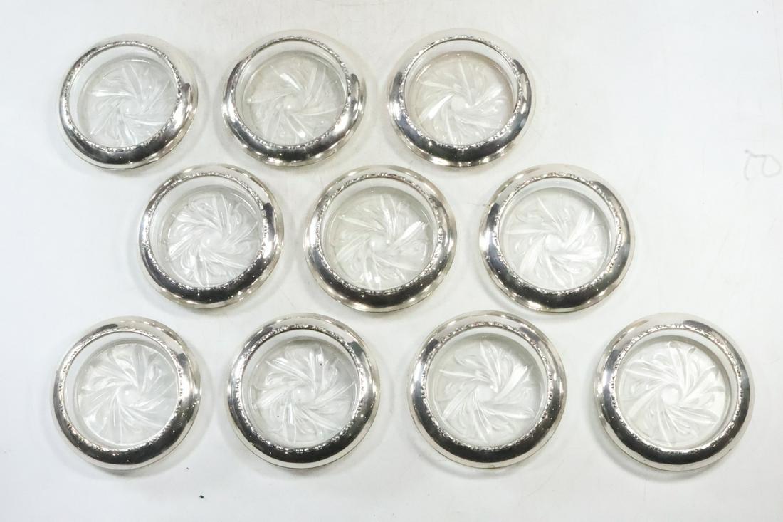 [10] Sterling Silver Rimmed Table Top Coasters marked Amston Sterling, 3 3/4 in. x 1 in. (1 of 9)
