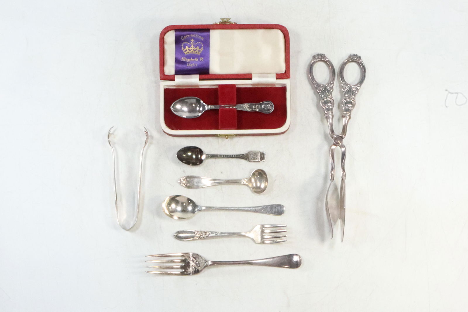[7] STERLING SILVER Handle Tongs TH Marthinsen Norway, Silver Plate 4 Spoons, 2 Forks (1 of 19)