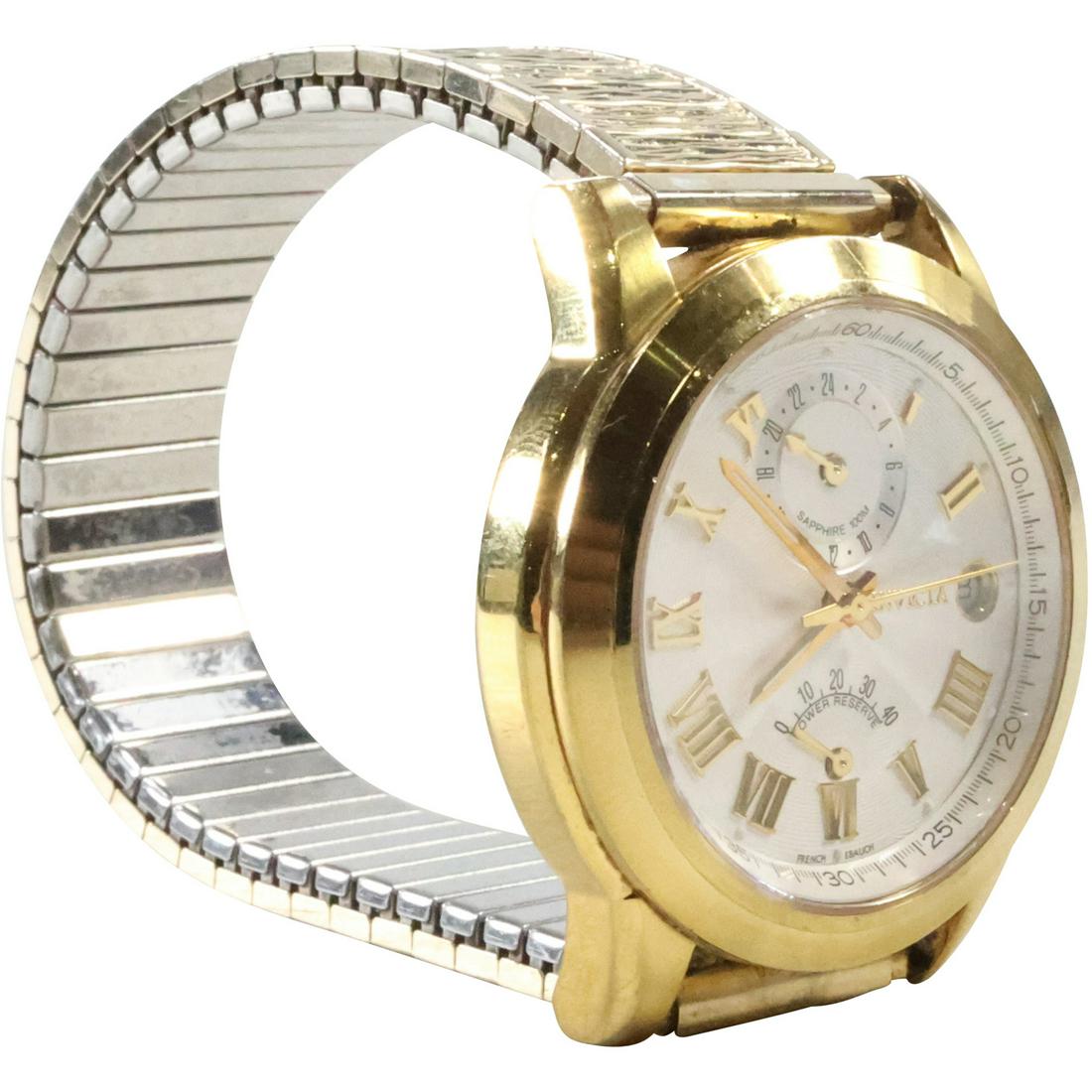 Rare INVICTA 9980 Men's Vintage Big Date French Ebauch Self Winding Wristwatch Gold Tone Band (1 of 10)