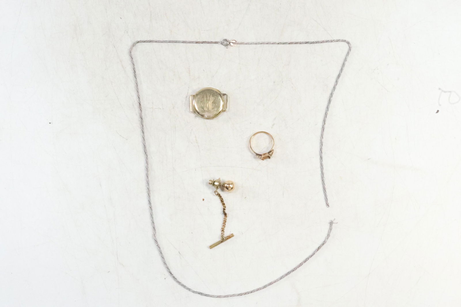 [4] Pieces, 10K GF Ring Setting; 10K Gold Watch Case 7/8 in. dia,; 14K Gold Tie Tack, .925 Sterling (1 of 14)