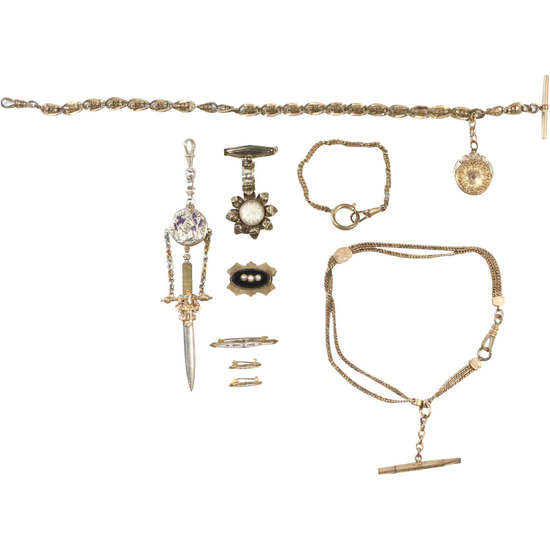 9 Pieces WATCH FOBS: Flower Watch, Sword, [3] Chains, [3] Pins (1 of 19)