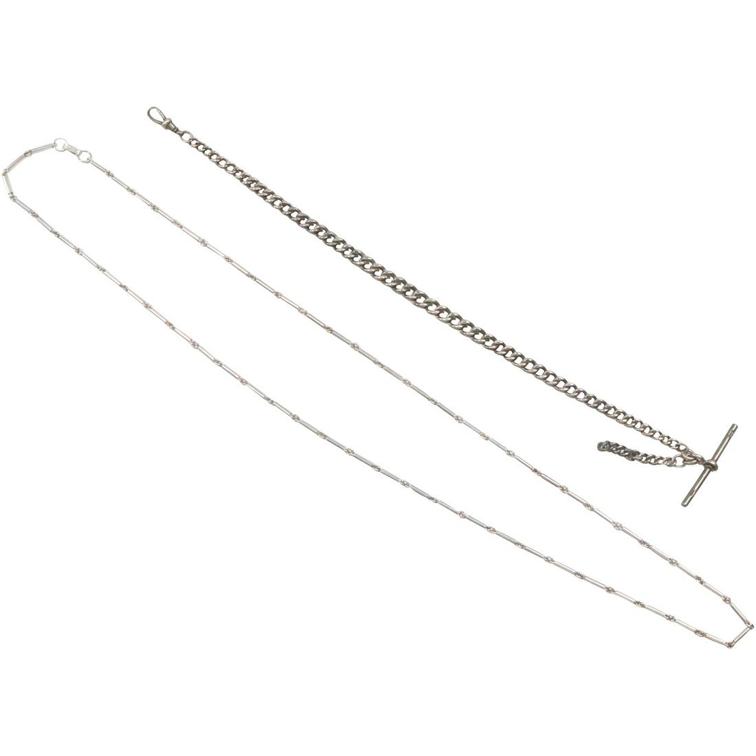 [2] Sterling Silver Links Watch Chain 30 inches length & Silver Watch Fob Chain 12 in. length (1 of 10)