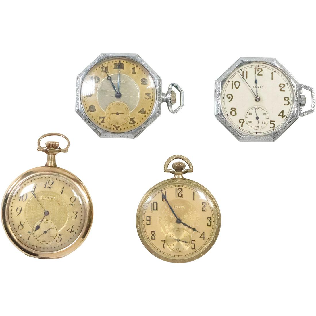 [4] Assorted Vintage Pocket Watches: Waltham and 3 Elgin (1 of 18)