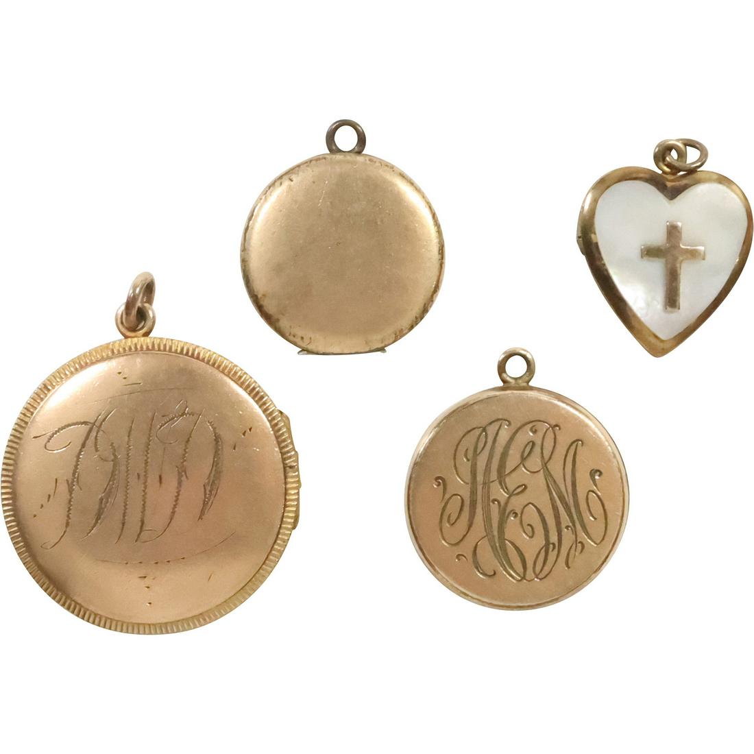[4]  Three 10K GF Victorian Lockets and MOP Gold over Sterling Cross Heart Locket (1 of 10)