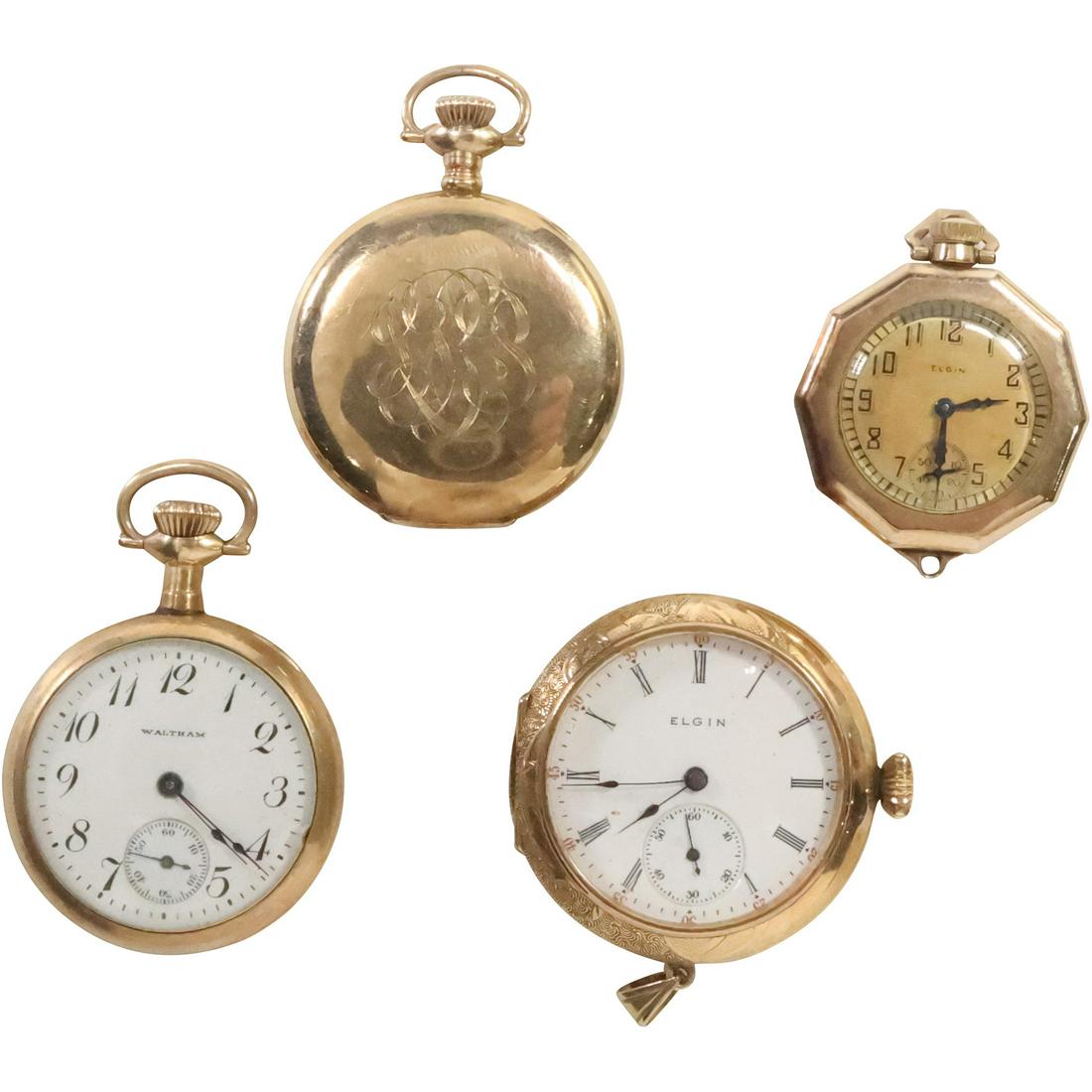 [4] Assorted Antique Pocket Watches: Waltham 10K GF/GP, and 3 ELGIN 14K GF, 10K GF, 14K Gold (1 of 14)