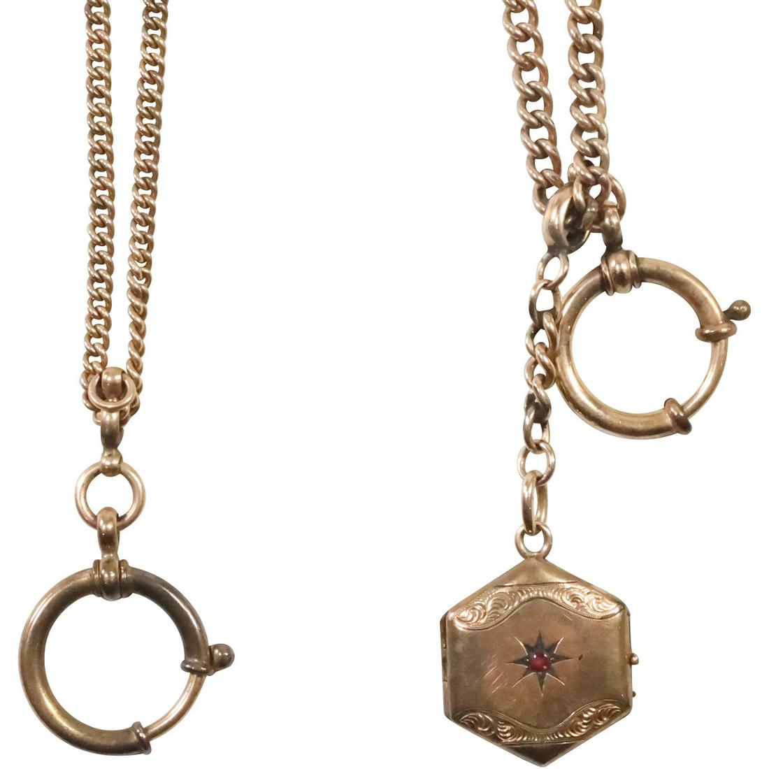 [2] Watch Fob with Locket and Ruby Stone marked Denmark 19 in.  & Union Watch Fob 17 in. (1 of 12)