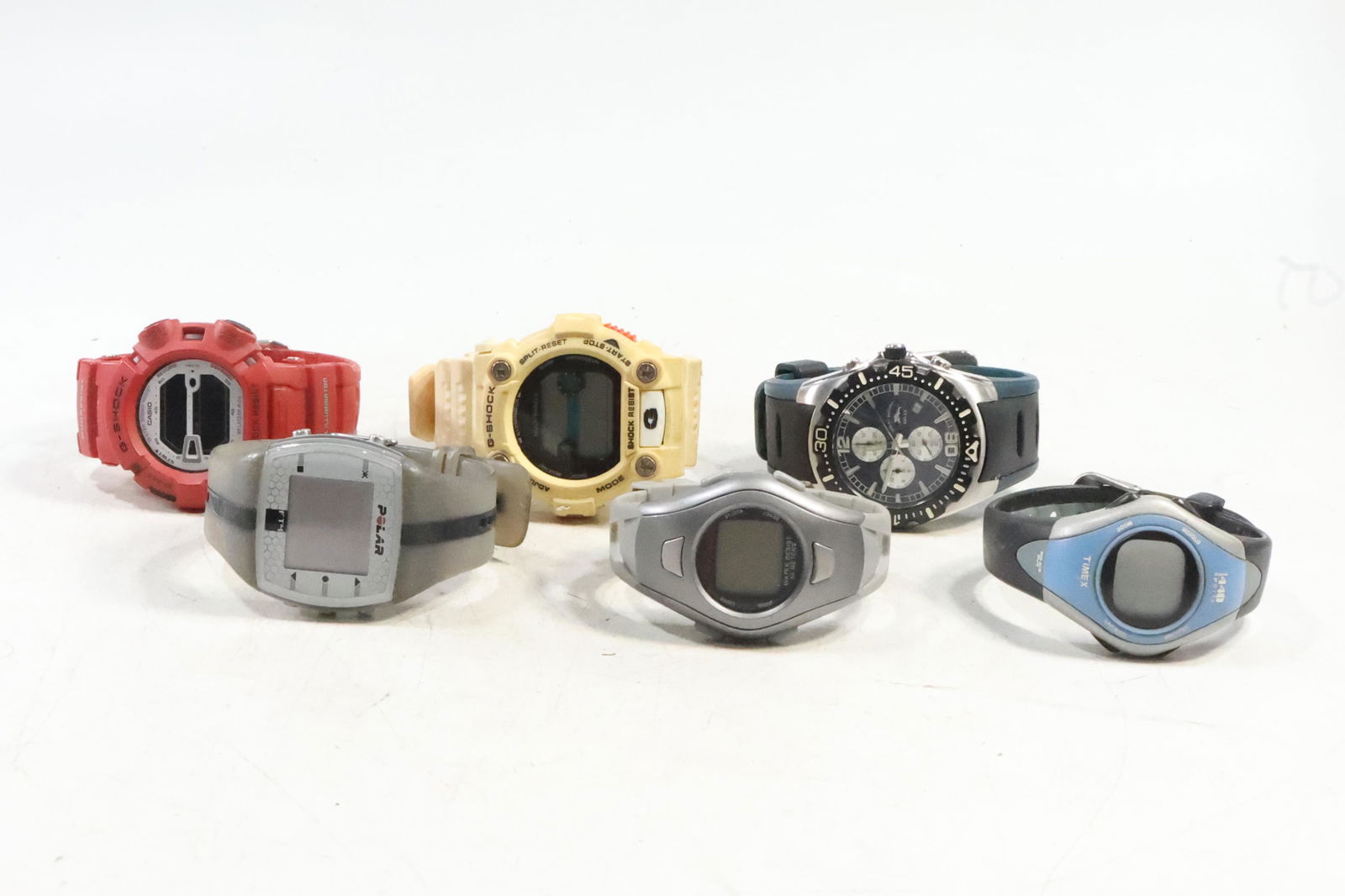 [6] Assorted Wristwatches: Casio G-Shock; G-Shock Illuminator; Timex 1440 Sports; Polar; Pulse; (1 of 17)