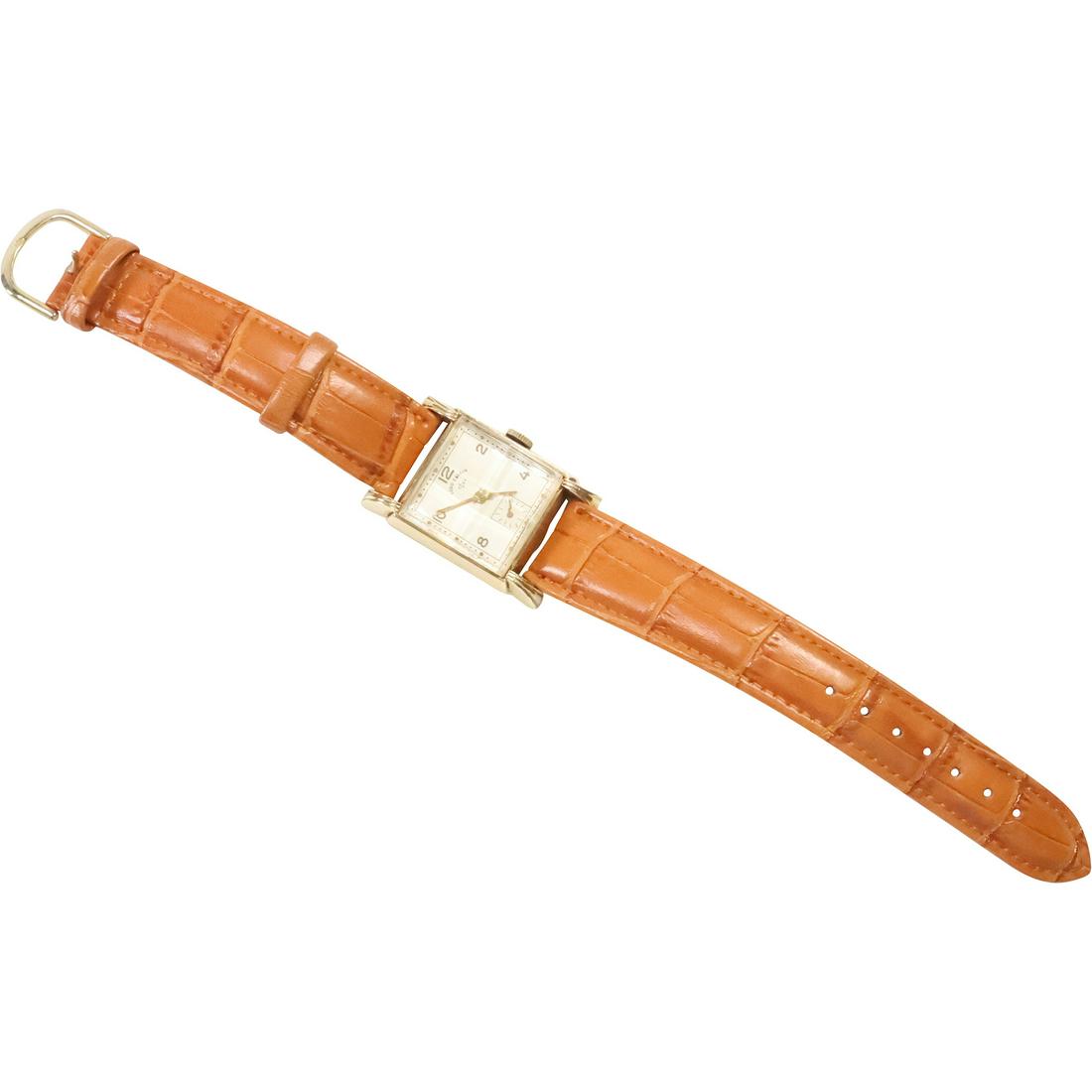 LORD ELGIN Tank Watch 21 Jewels 14K GF 49018775 Working, Men's, Leather Band (1 of 7)