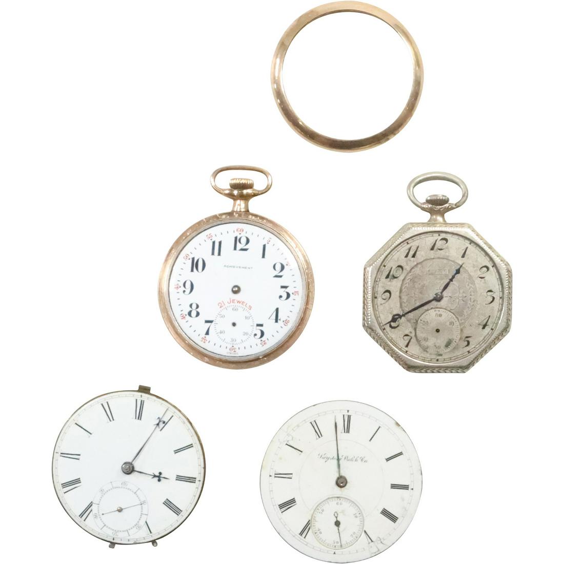 [4] Assorted Pocket Watches - Parts: Achievement 21 Jewels, Keystone Watch Co [face only], Silver (1 of 15)
