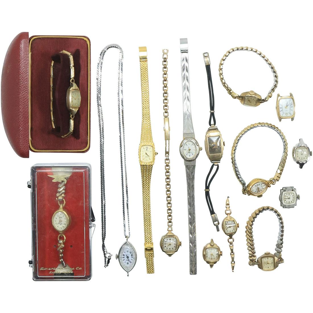 15 Pieces: 14 Assorted Ladies Wrist Watches and 1 Ladies Pendant Watch (1 of 16)