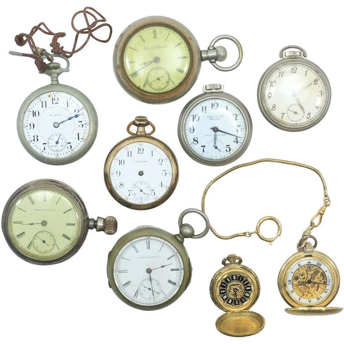 [9] Assorted Vintage Pocket Watches: 4 Elgin, Waltham, 2 Westclox, Caravelle, Magestime (1 of 20)