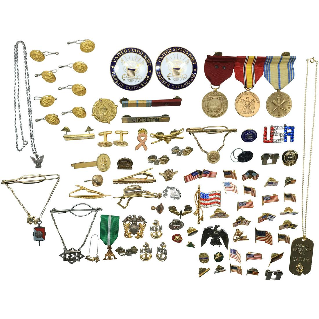 Large Assortment of Military Pins, Buttons, Medals, Some are STERLING and GOLD FILLED (1 of 20)