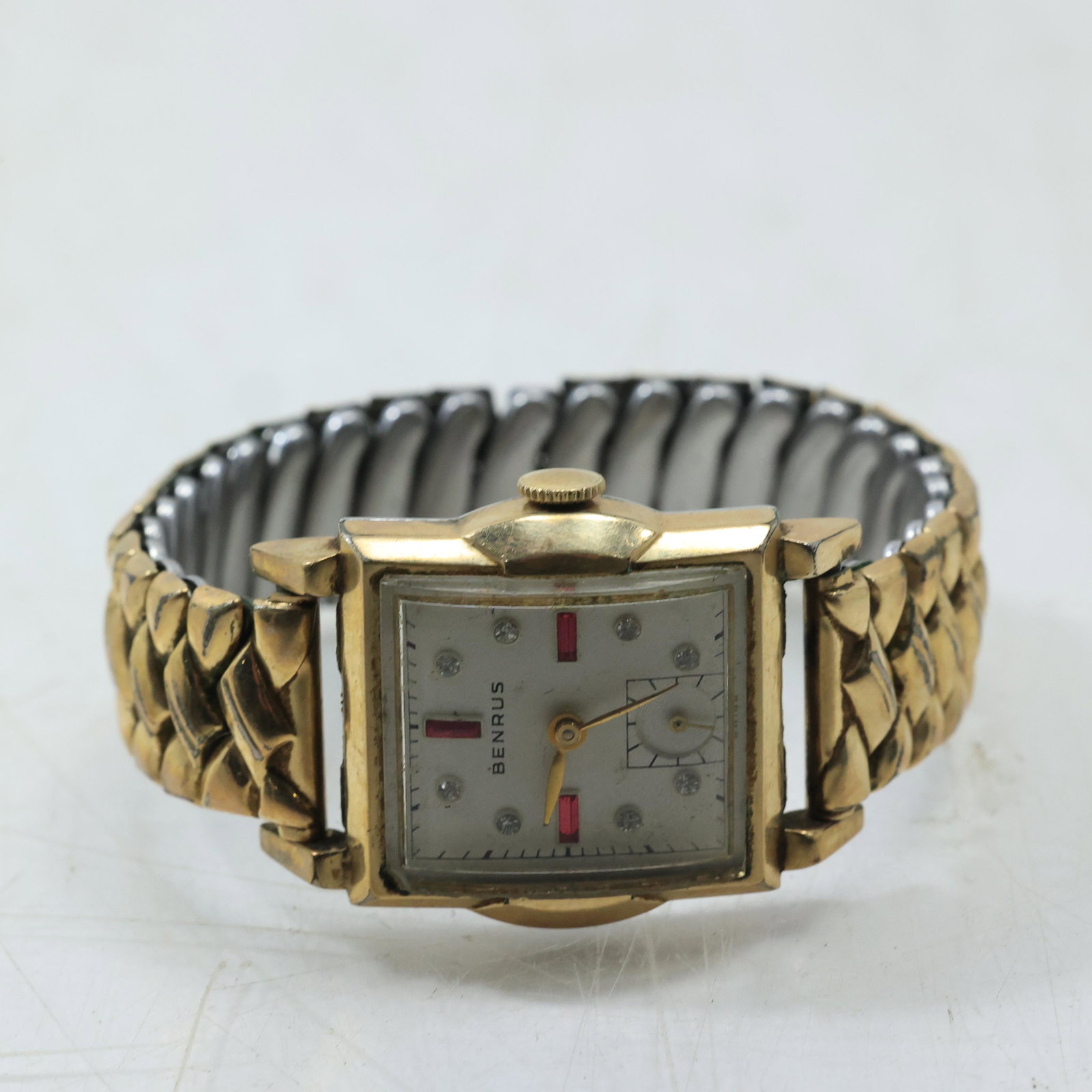 Benrus 1939 Men's Rubies and Diamonds 10K RGP Wrist Watch [not working]: Benrus 1939 Men's Rubies and Diamonds 10K RGP Wrist Watch [not working]