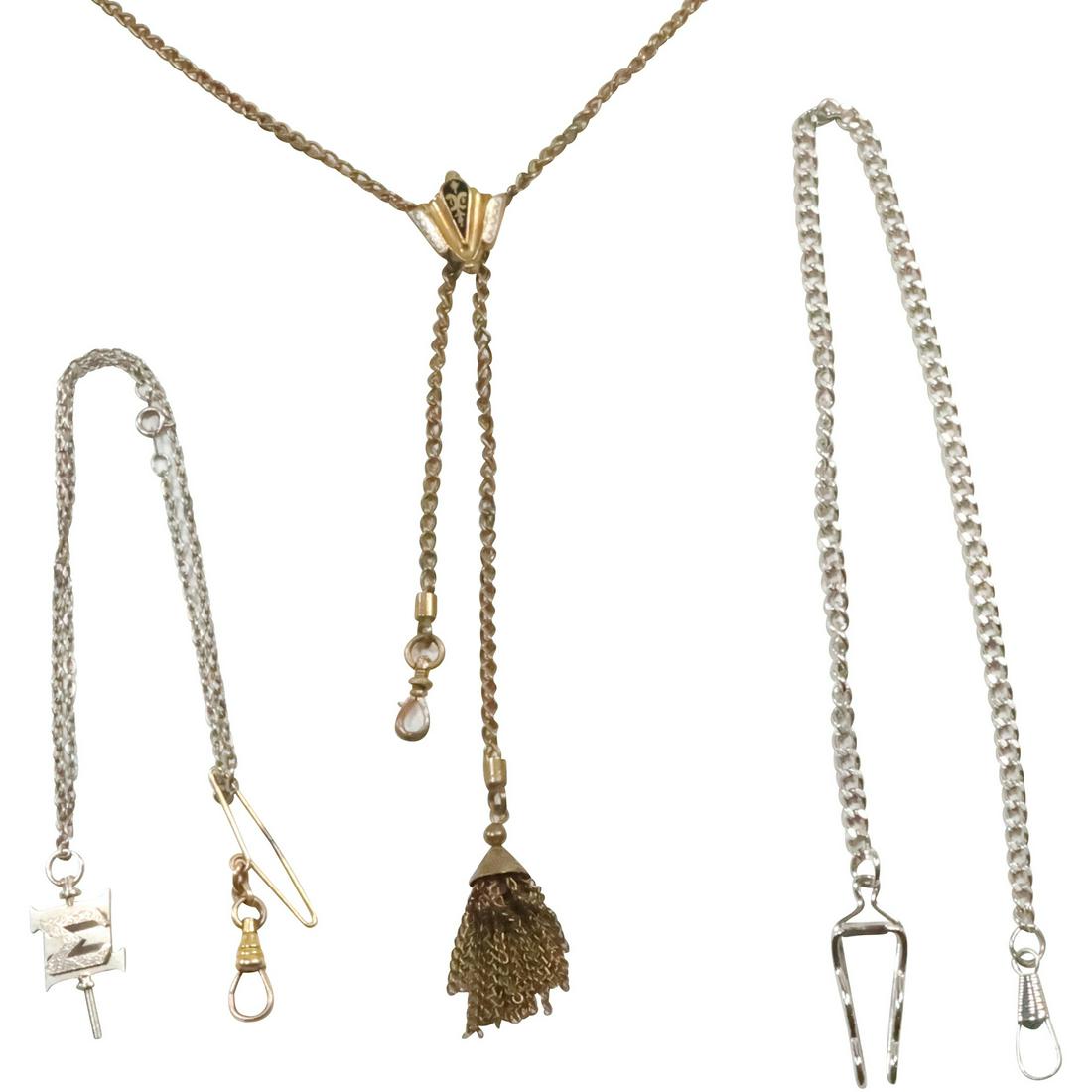 [3] Assorted Watch Fobs: Enameled Slider 42 in. x 3/4 in., Key "M" 15 in. x 1/2 in., Silver Tone (1 of 20)