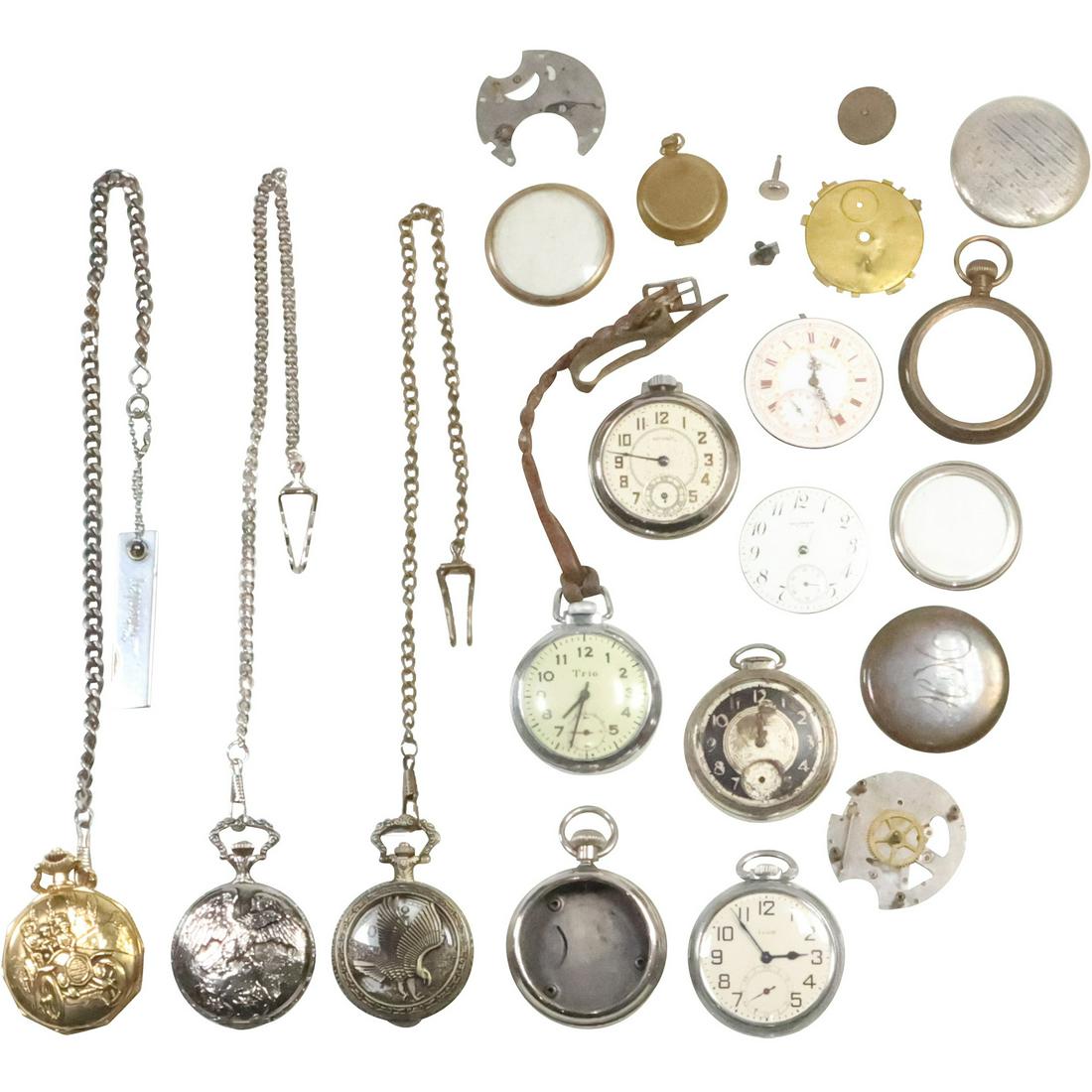 Assorted Grouping of Pocket Watches and Watch Parts: Elgin, A Walter Jr, Defrance, Ingraham, Waltham (1 of 15)