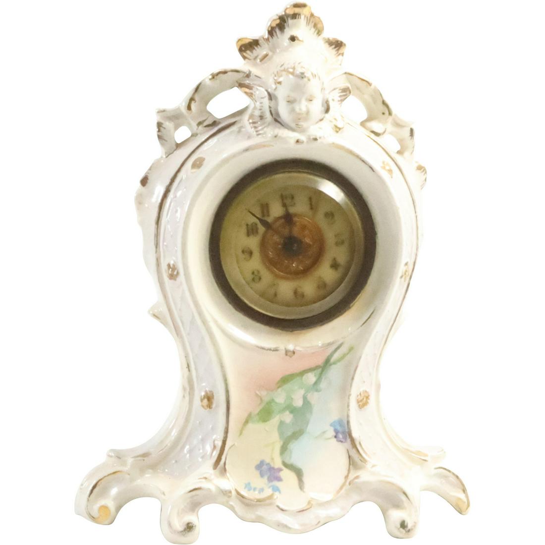 Royal Bonn 1755 Small Porcelain Mantle Clock Victorian 7 in. height x 6 in. x 2 1/2 in. (1 of 15)