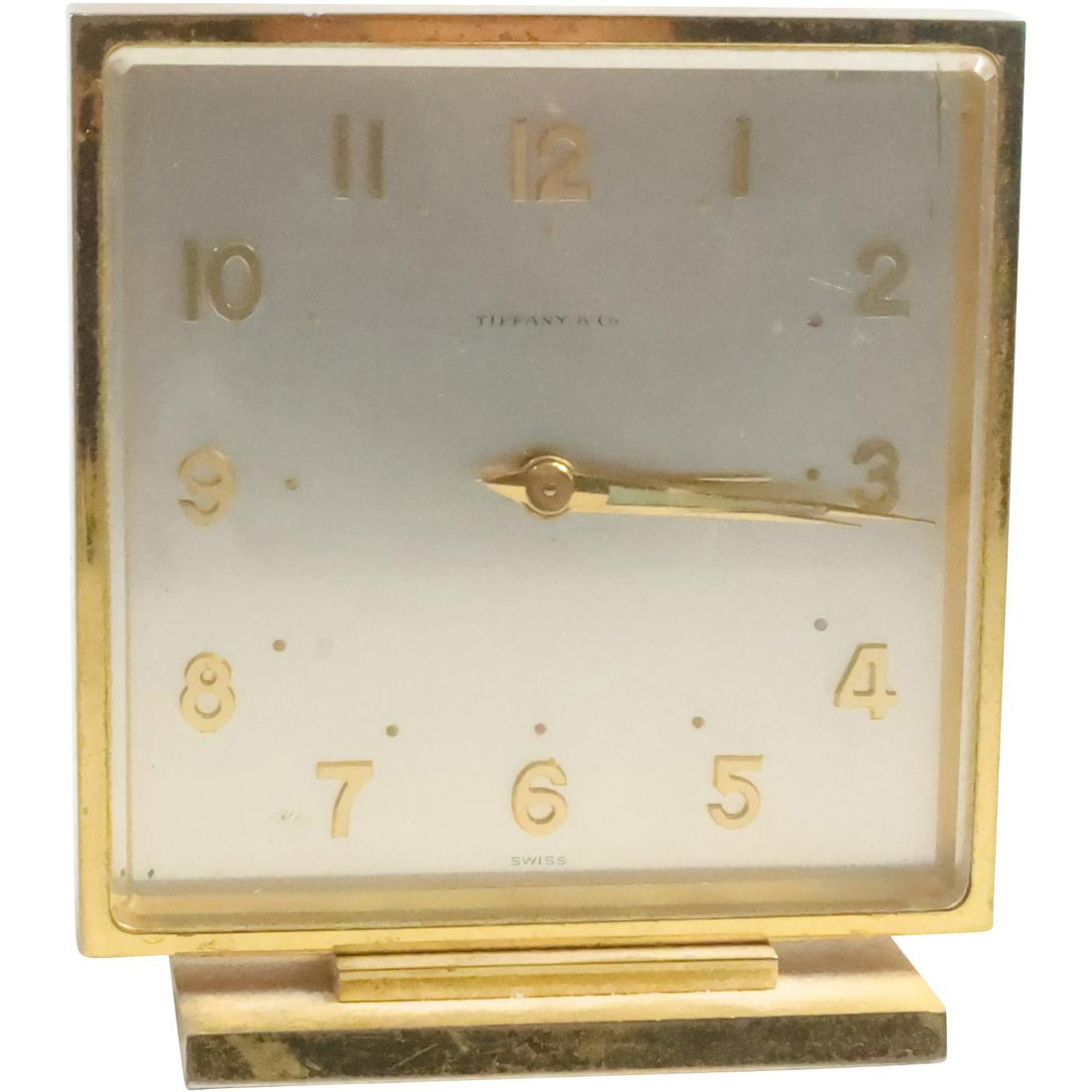 TIFFANY & CO Desk Top Clock Brass with Silver Face [works] Swiss 2 7/8 in. x 3 1/4 in. x 1 1/2 in. (1 of 10)
