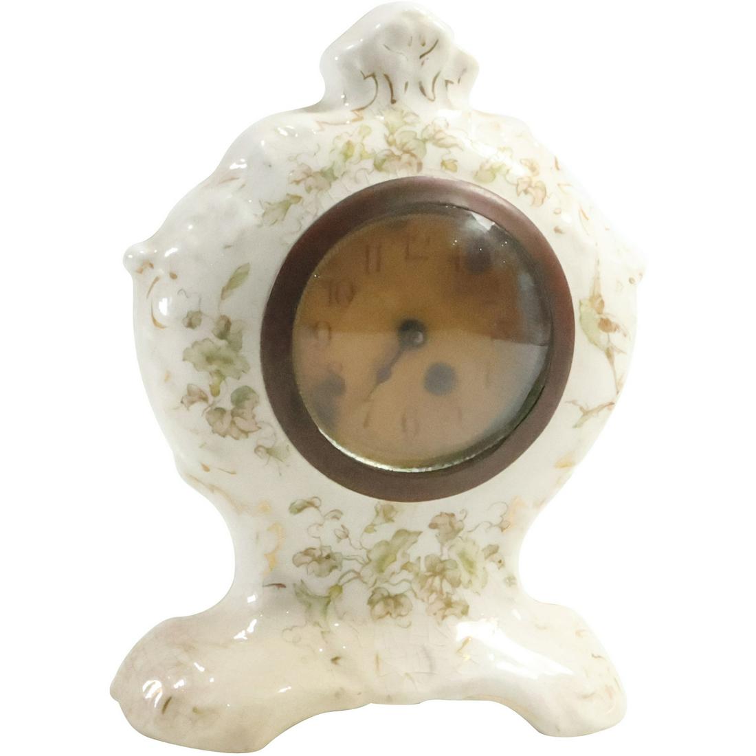 "Starling" Small Porcelain Mantle Clock, Victorian Morning Glory 5 1/2 in. height  4 1/4 in. x 2 in. (1 of 14)