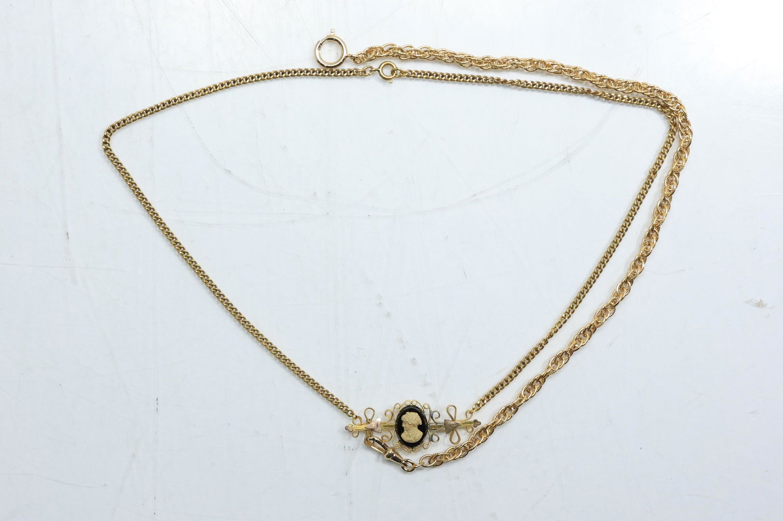 12k Gf Watch Fob Chain With Cameo 10 Inches X 3/4 Inch