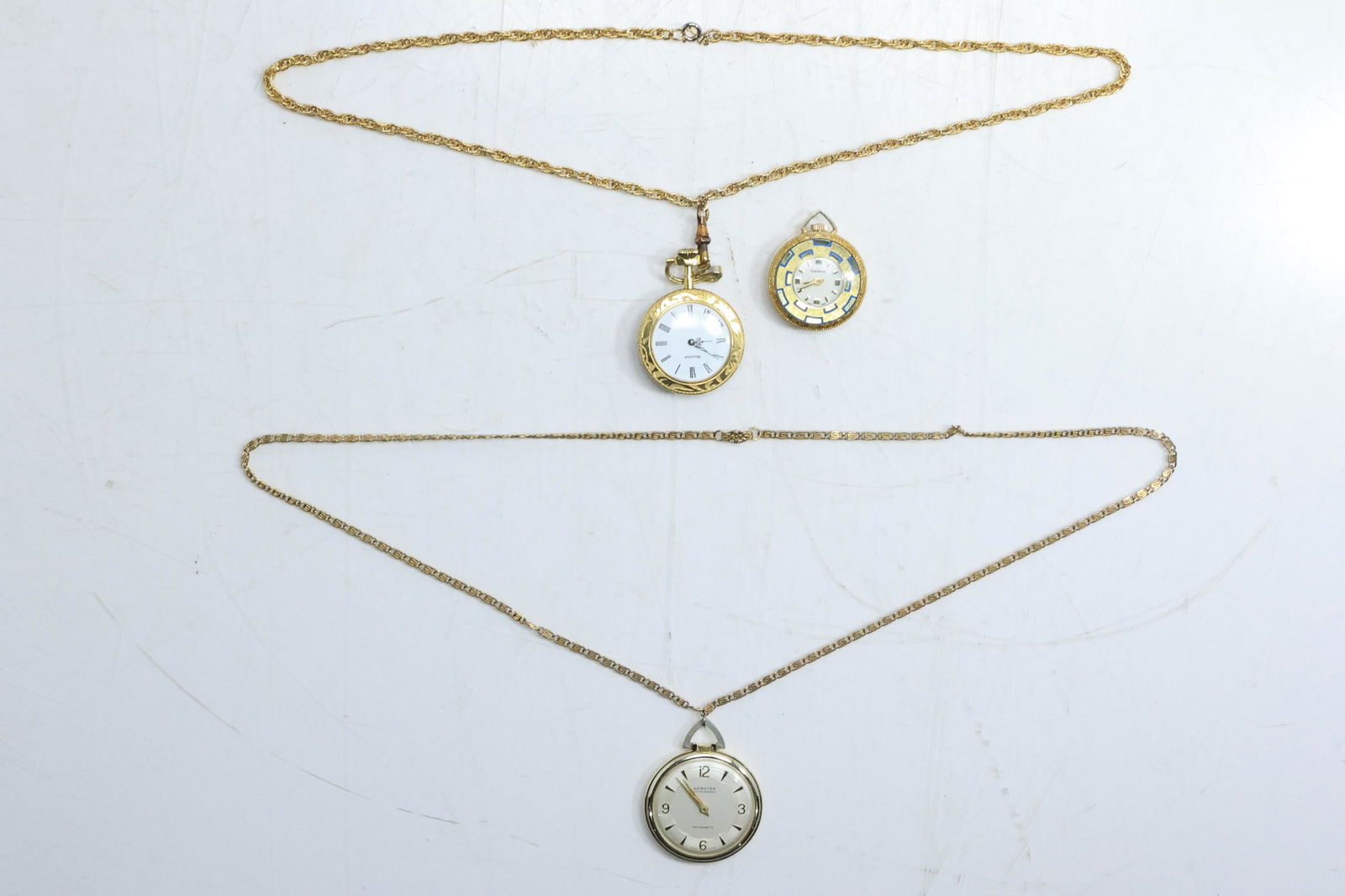 [3] Assorted Pocket Watches on Chains: Bulova, Lucerne Blue Enamel, Webster (1 of 20)