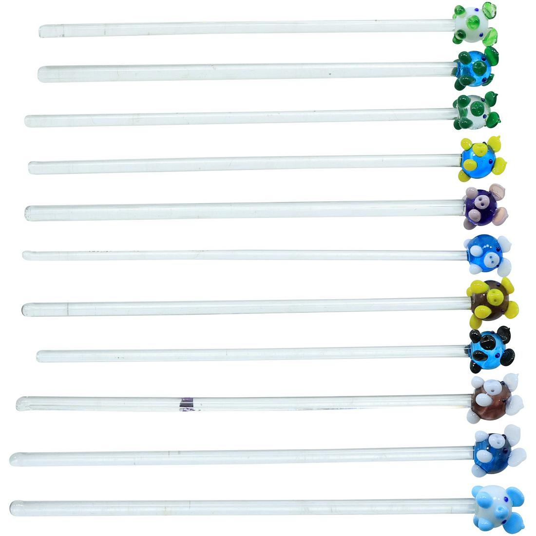 [11] Glass Stirrers Figurative Hand Blown Glass PIG Tops 8 inch x 3/4 in. (1 of 19)