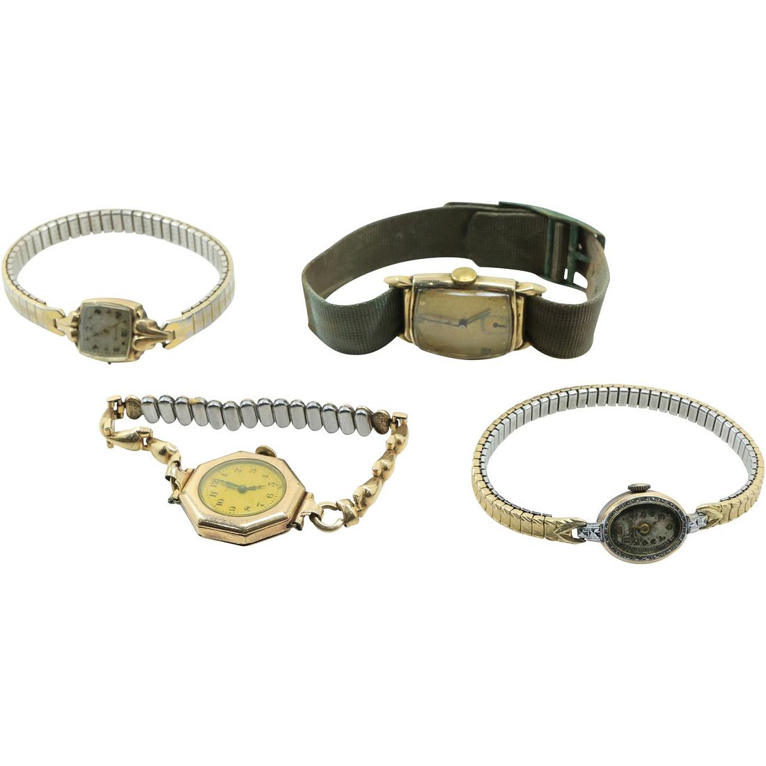 [4] Vintage Assorted Wrist Watches: Elgin Deluxe Tank 10K GF,  Elgin Ladies, Hamilton, Bulova (1 of 13)