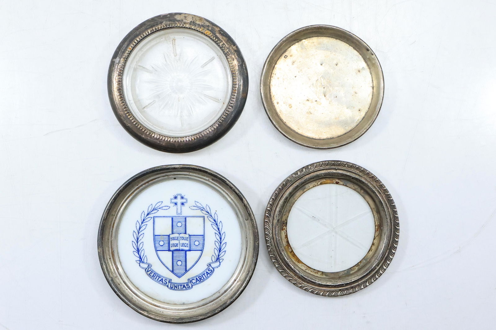 [4] Assorted Sterling Silver Rimmed Coasters 3 1/2 in., 4 in. and 4 1/2 in. diameters (1 of 14)