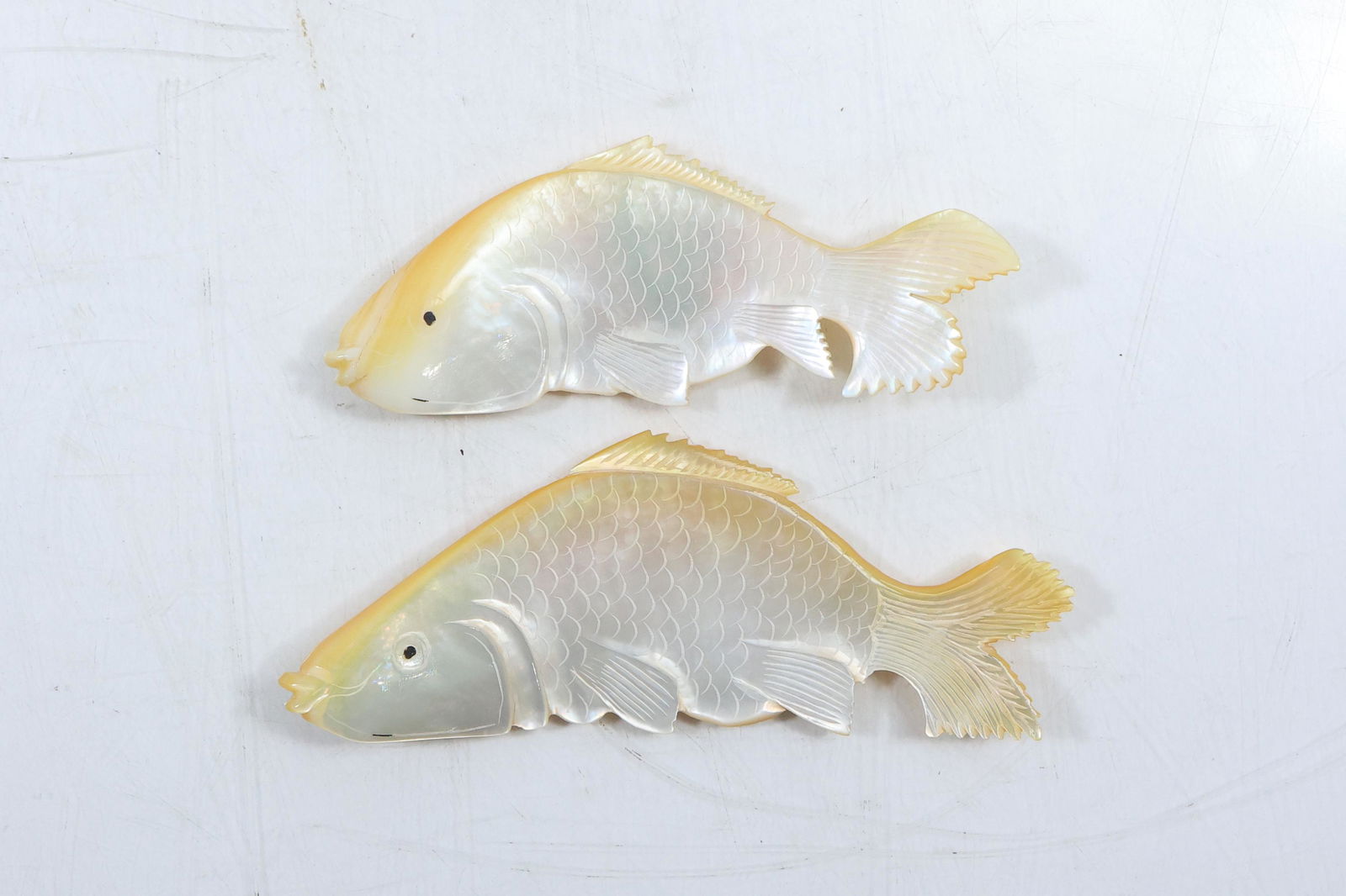 [2] Hand Carved MOP Figurative FISH 4 1/2 in. x 1 3/4 in. , 1 1/2 in. x 4 in. (1 of 20)
