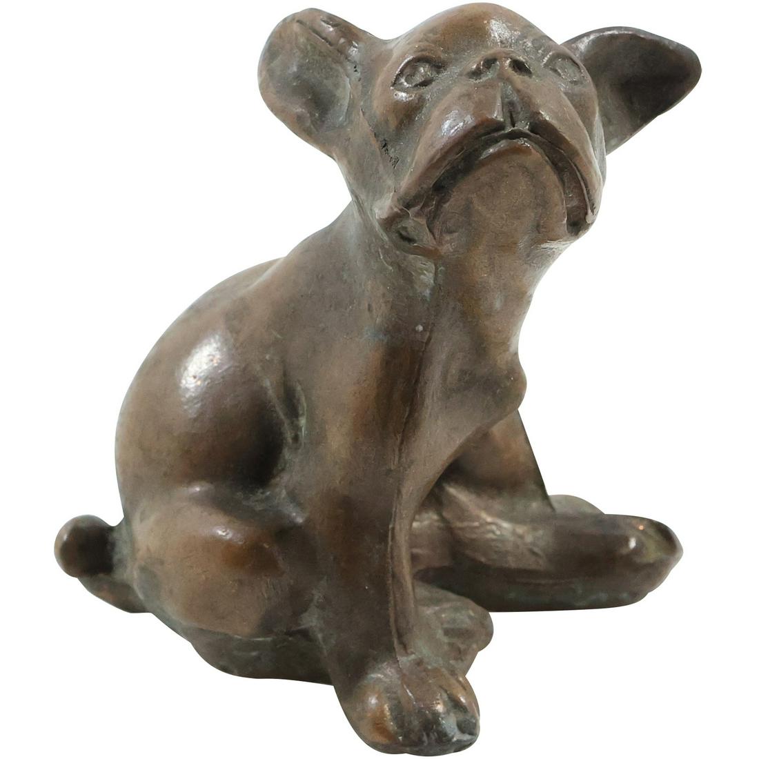 Small Vintage Bronze French Bull Dog Sculpture 2 3/4 in. x 2 3/4 in, Good Patina (1 of 14)