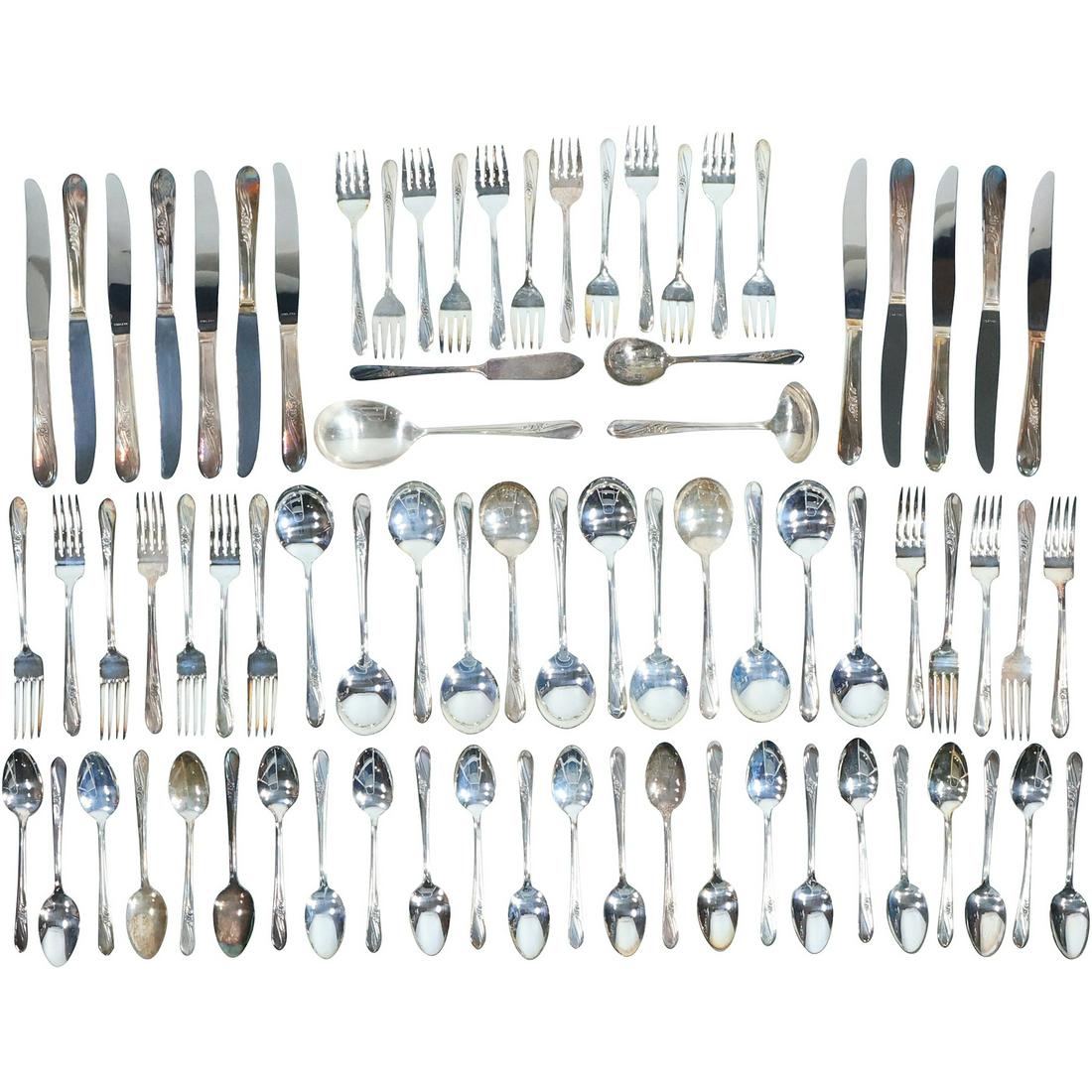 H & T MFG. CO. Silver Plate Flatware in Wooden Box - See Pictures for Item Count (1 of 17)