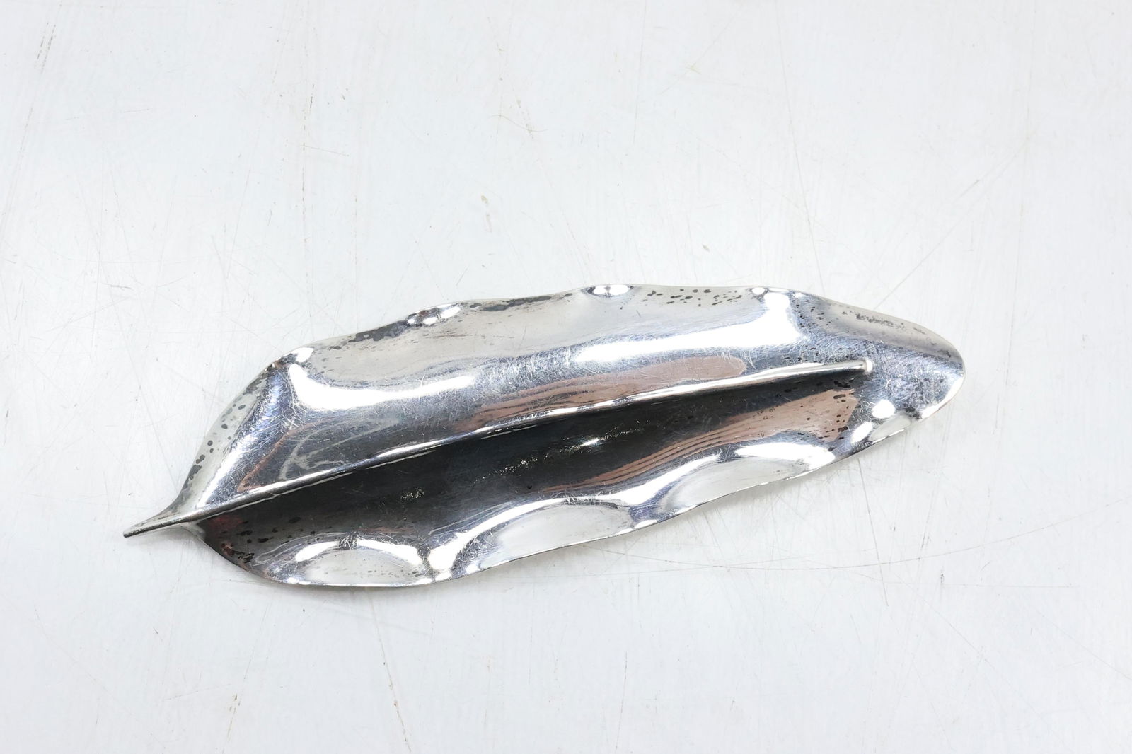 Sterling Silver Hand Made LEAF Pin 3 1/2 in. x 1 1/8 in. (1 of 12)