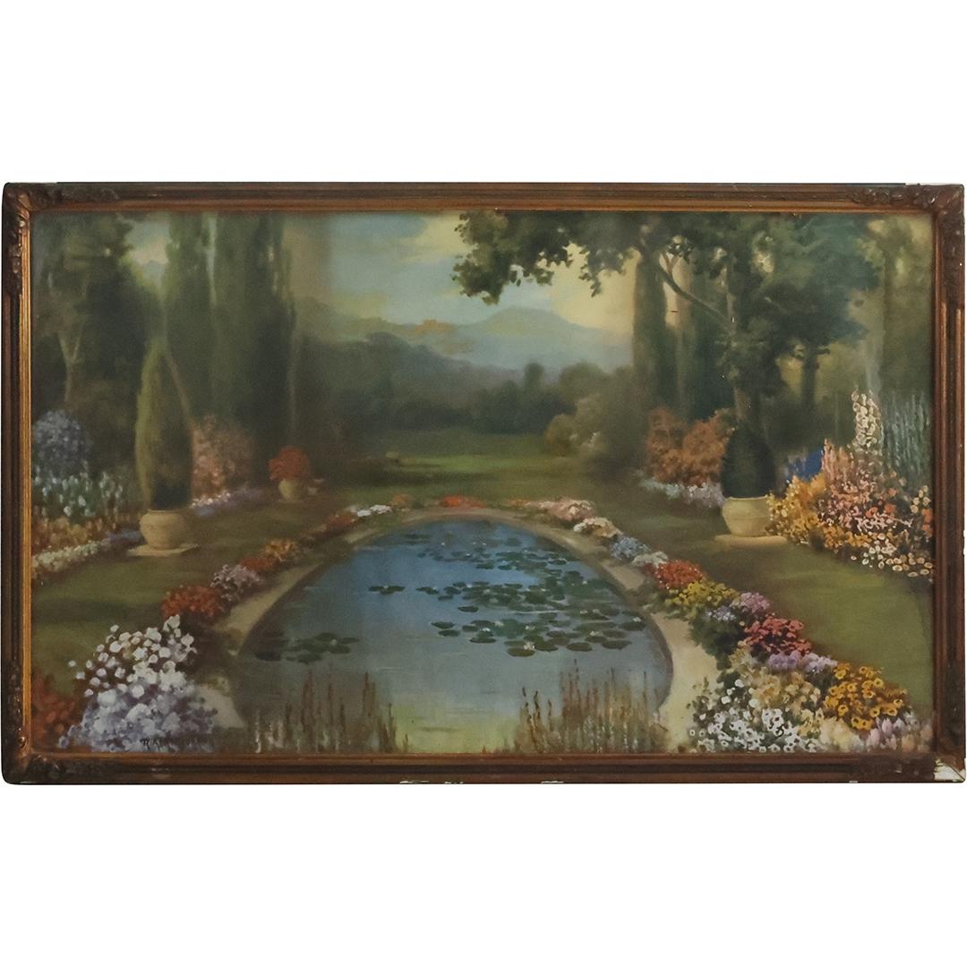 Circa 1930 Color Print R Atkinson Fox, Palacial Pond Garden, Original Frame (1 of 15)