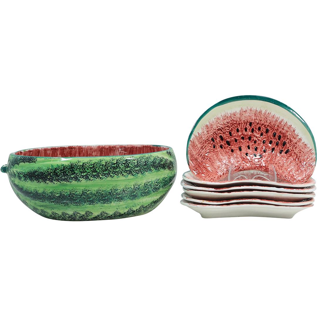 7 Pc. Italian Ceramic Watermelon Bowl and [6] Watermelon Serving Plates (1 of 20)