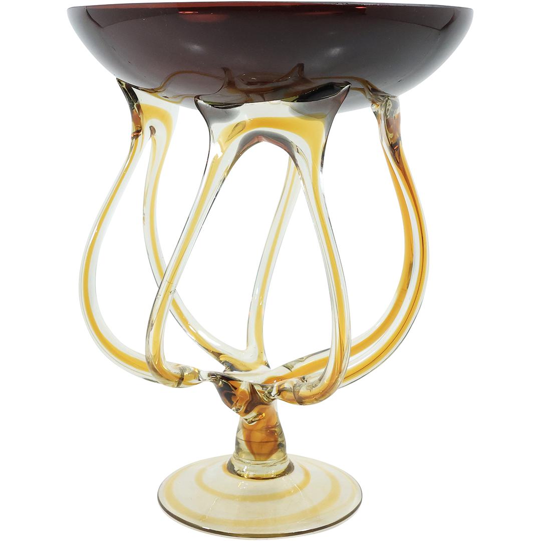 Unique Art Glass Sculptured Base Bowl Compote 11 inches height x 8.5 inches diameter (1 of 17)
