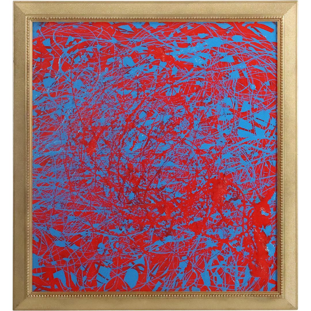 Thomas Pulgini, American, Oil on Board Painting Abstract Red on Blue, Signed, Framed (1 of 16)
