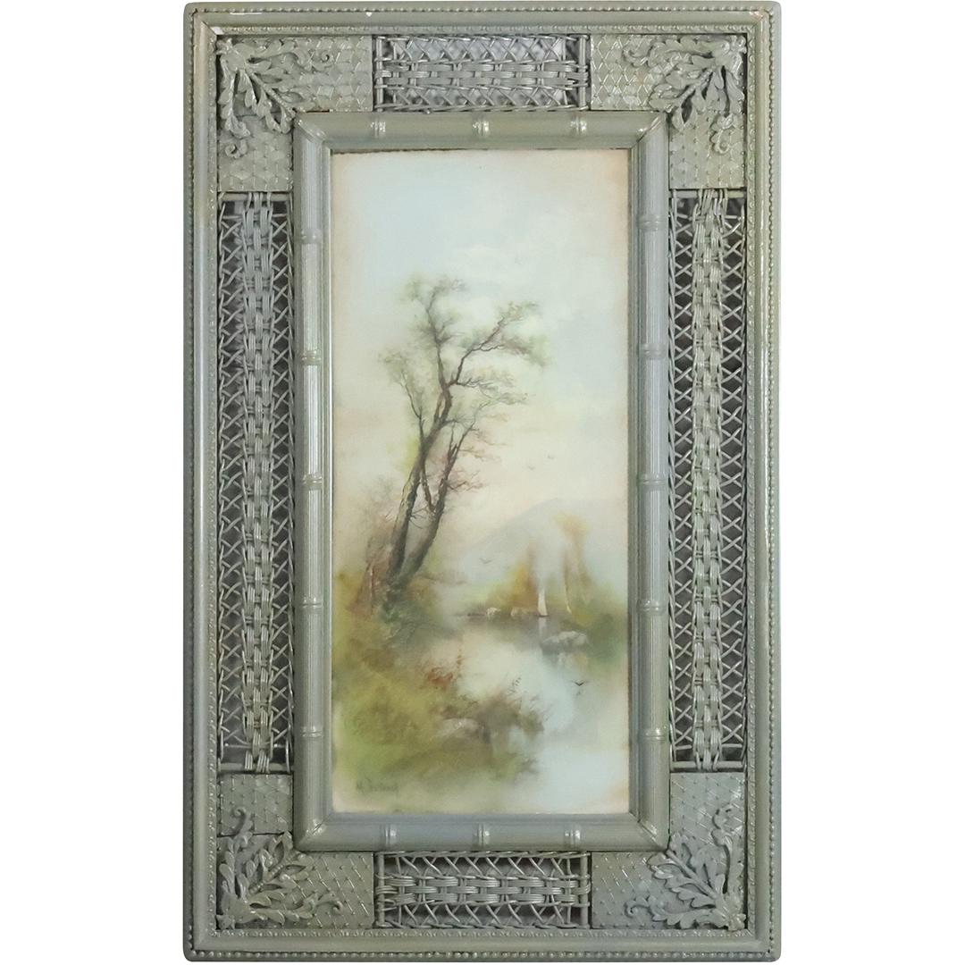 Circa 1910 Pastel Painting Hudson River with Sailboat, Signed M De'Graff, in Rare Wicker Frame (1 of 12)