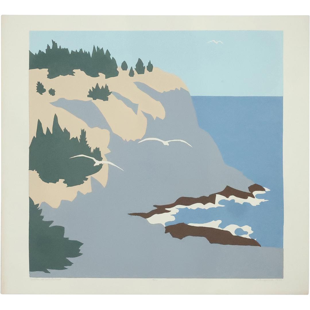 Robert Angeloch 1922-2011, Woodcut, "Gulls at Whitehead", Pencil Signed: Robert Angeloch 1922-2011, Woodcut, "Gulls at Whitehead", Pencil Signed. Provenance: acquired directly from Artist's Estate Woodstock New York. Well Listed American Artist. size: 20 x 22 ; ASKart: ASK