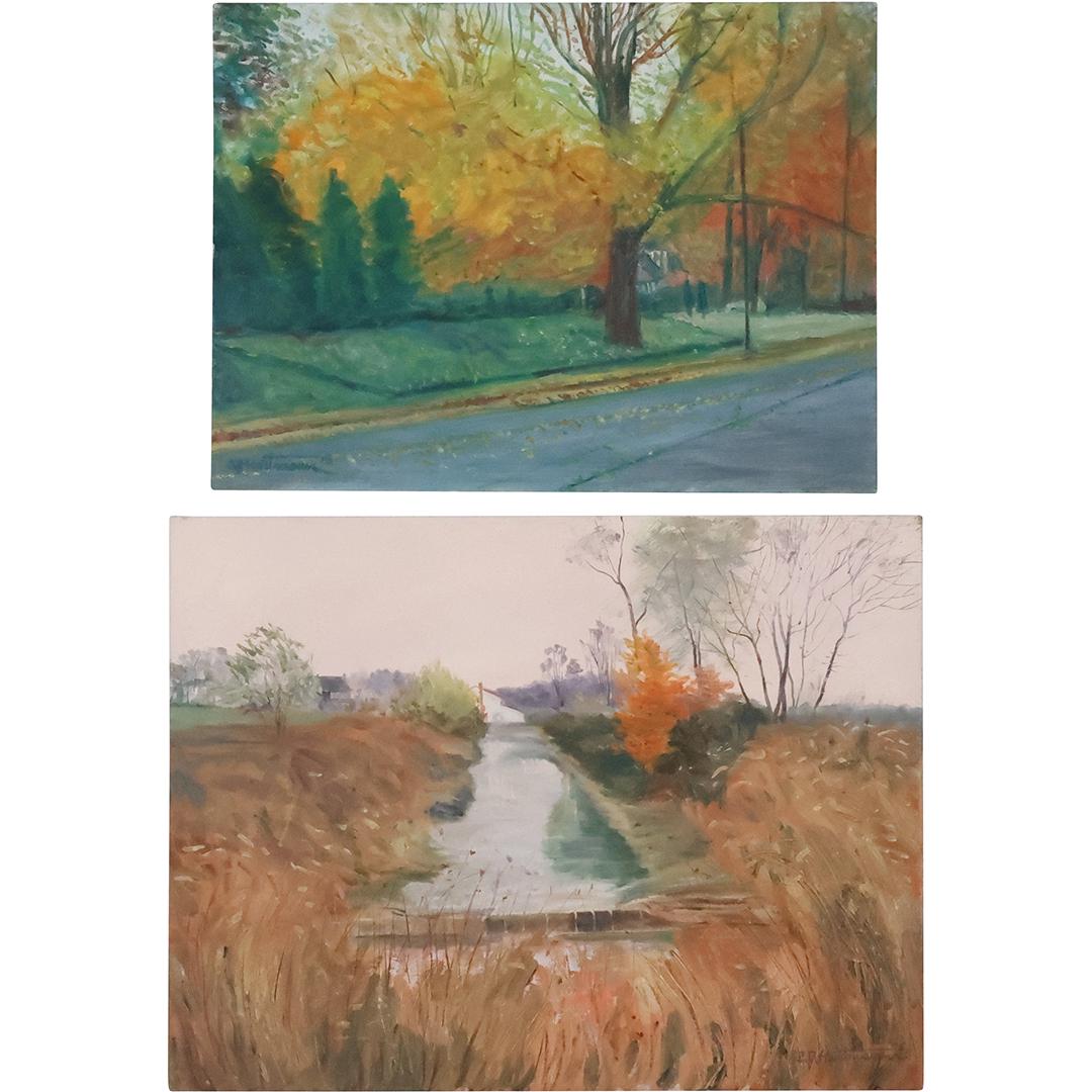 [2] E J Hartmann [American] Oil on Board Paintings Landscapes, Both Signed (1 of 20)